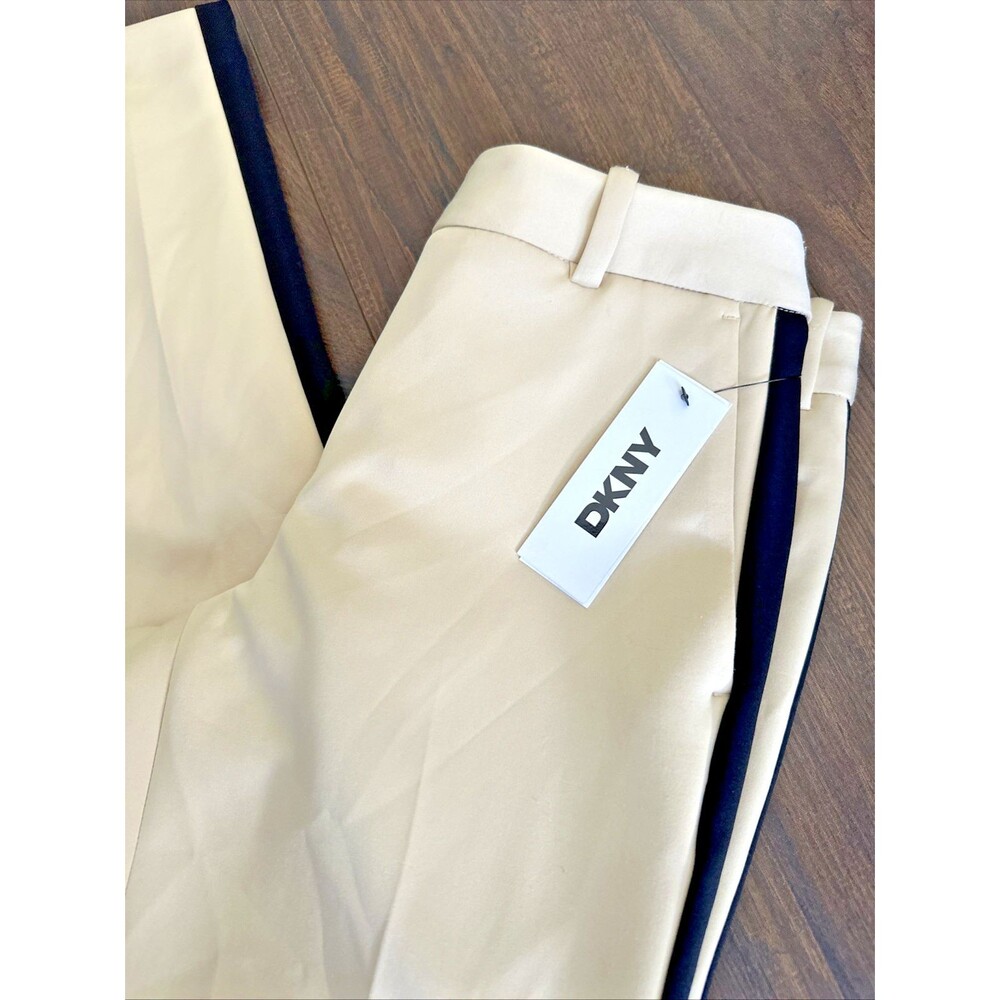 DKNY Women's Soft Hand Scuba Ankle Dressy Pants Sides Stripes Beige Black Size 0 - Picture 7 of 11